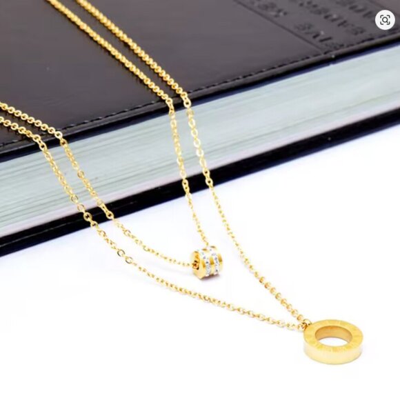 316L Stainless Steel Fashion Fine Jewelry 2 Layer Zircon Round Roman Numerals - Picture 6 of 7